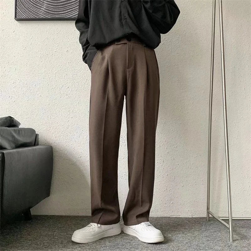 Calça Social Alfaiataria Solta – Corte Reto Marrom/Preto